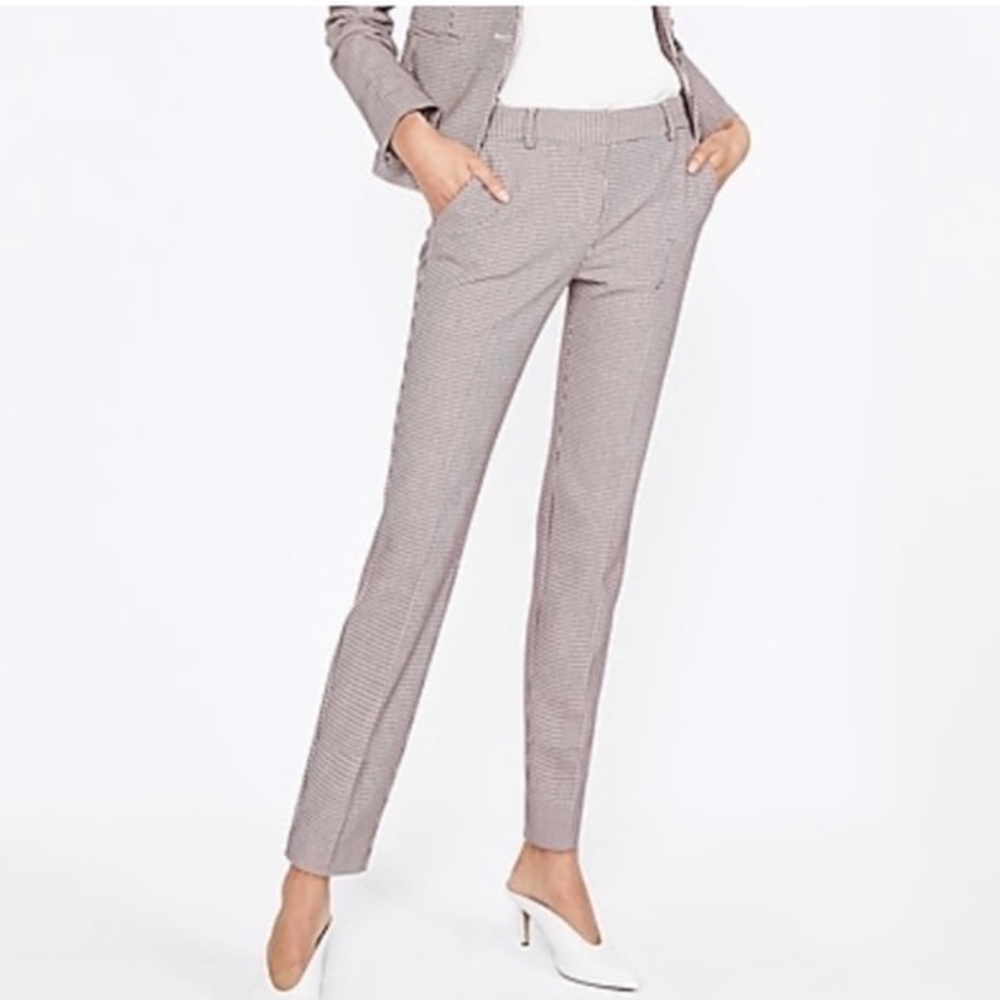 Express Houndstooth Columnist Mid-Rise Skinny Ankle Pants 6L Burgundy/White